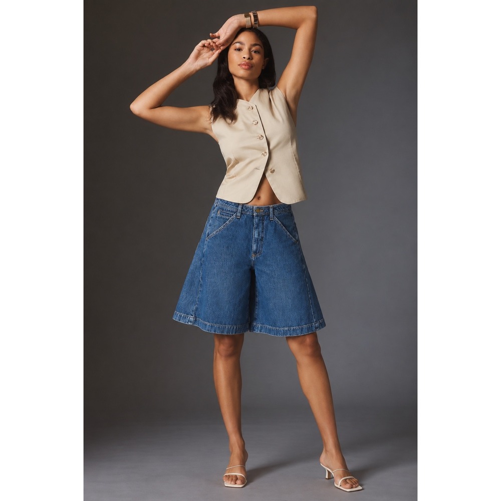 Anthropologie Pilcro Denim Bermuda Shorts 32 High Rise Wide Leg Skater Tomboy